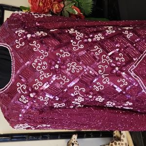 Beaded, Long Sleeve Silk Dress